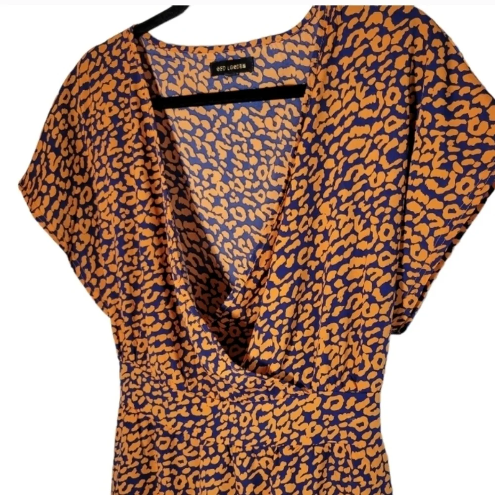 Qed London Leopard Print Blue Orange Dress